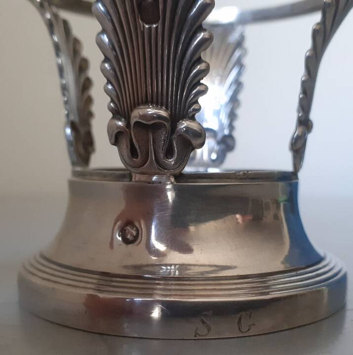Pair of solid silver and crystal salt cellars