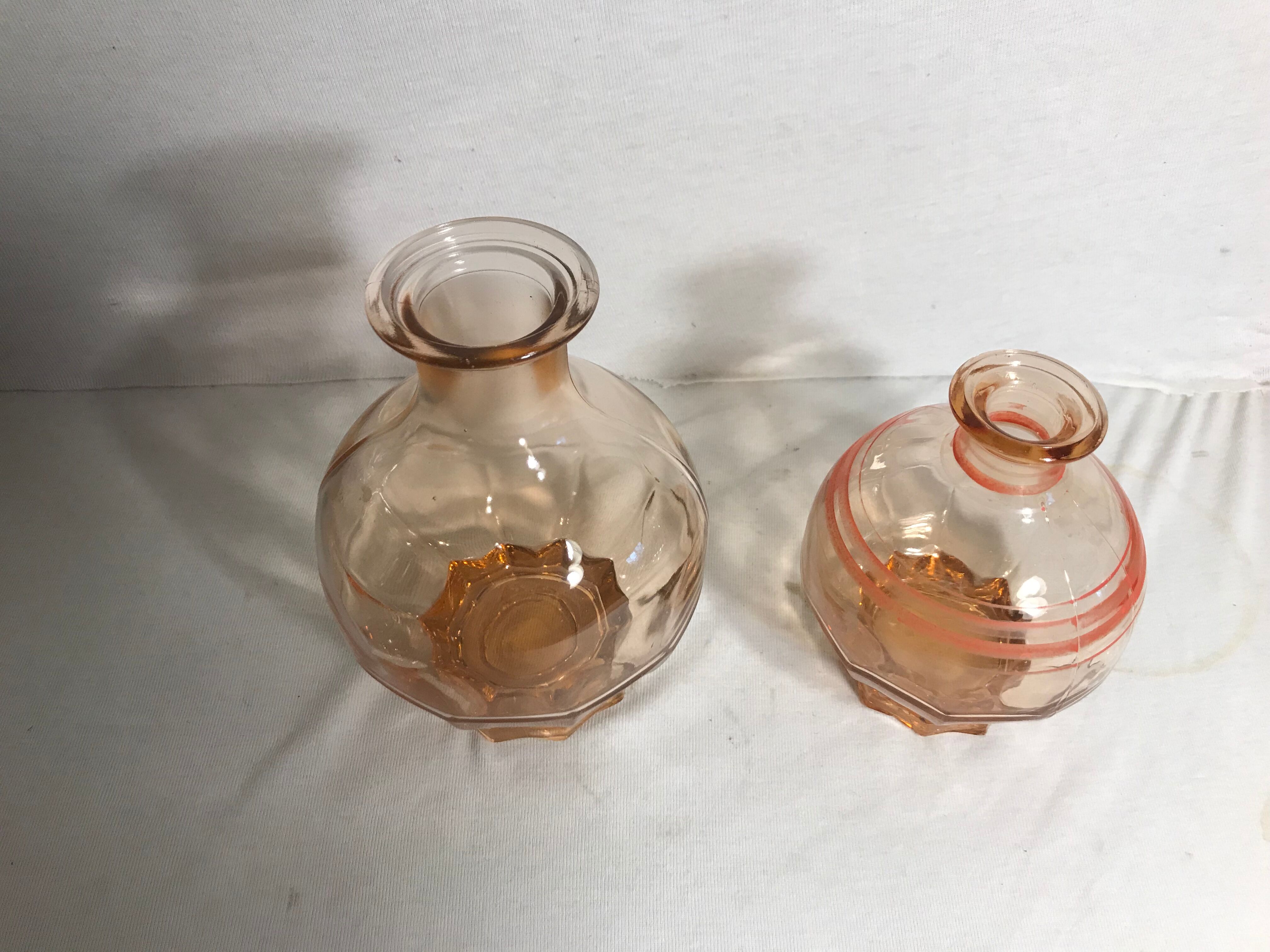 Pair Old Carafe ART DE CO Glass Rose Art of Vintage Table