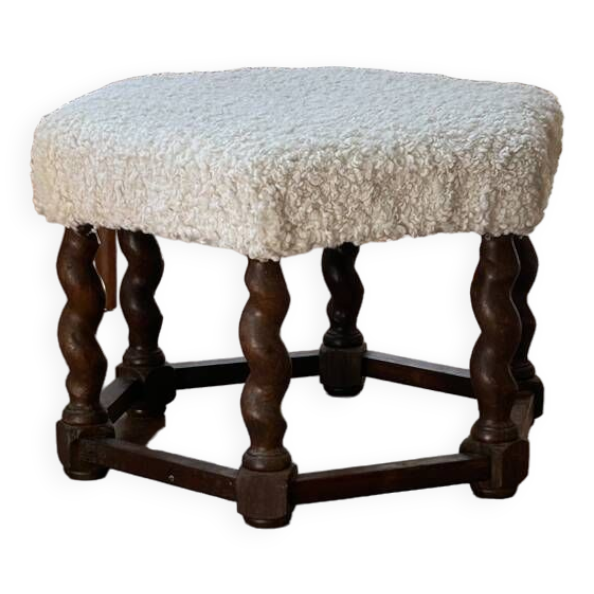 Tabouret de ferme danois moderne brutaliste des années 30 en chêne et laine