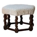 Tabouret de ferme danois moderne brutaliste des années 30 en chêne et laine