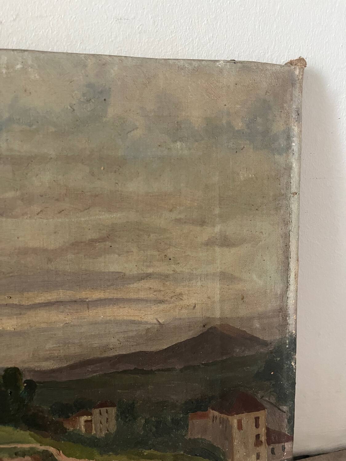 Castelet du pays Cathare, huile sur toile ancienne