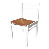 Chaise de salle à manger vintage stol kamnik : bois de hêtre blanc, assise en cuir marron