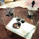 Table basse en verre, laiton et marbre