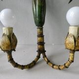 Pair of bamboo and palm sconces in metal