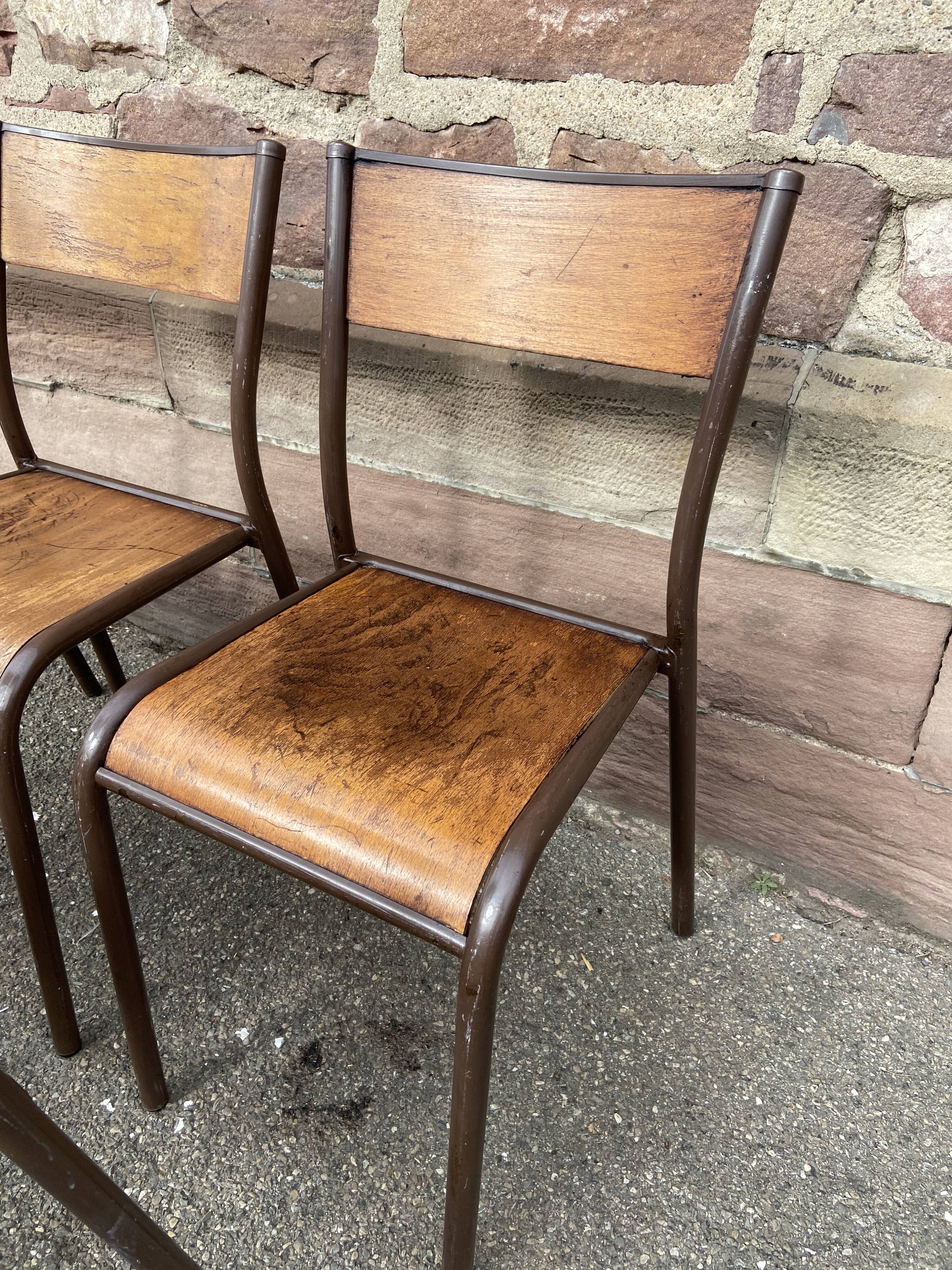 Set of 6 vintage industrial school chairs for communities mullca delagrave tube & wood
