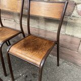 Set of 6 vintage industrial school chairs for communities mullca delagrave tube & wood