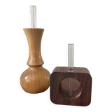Duo of Scandinavian soliflores in wood and glass