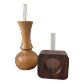Duo of Scandinavian soliflores in wood and glass