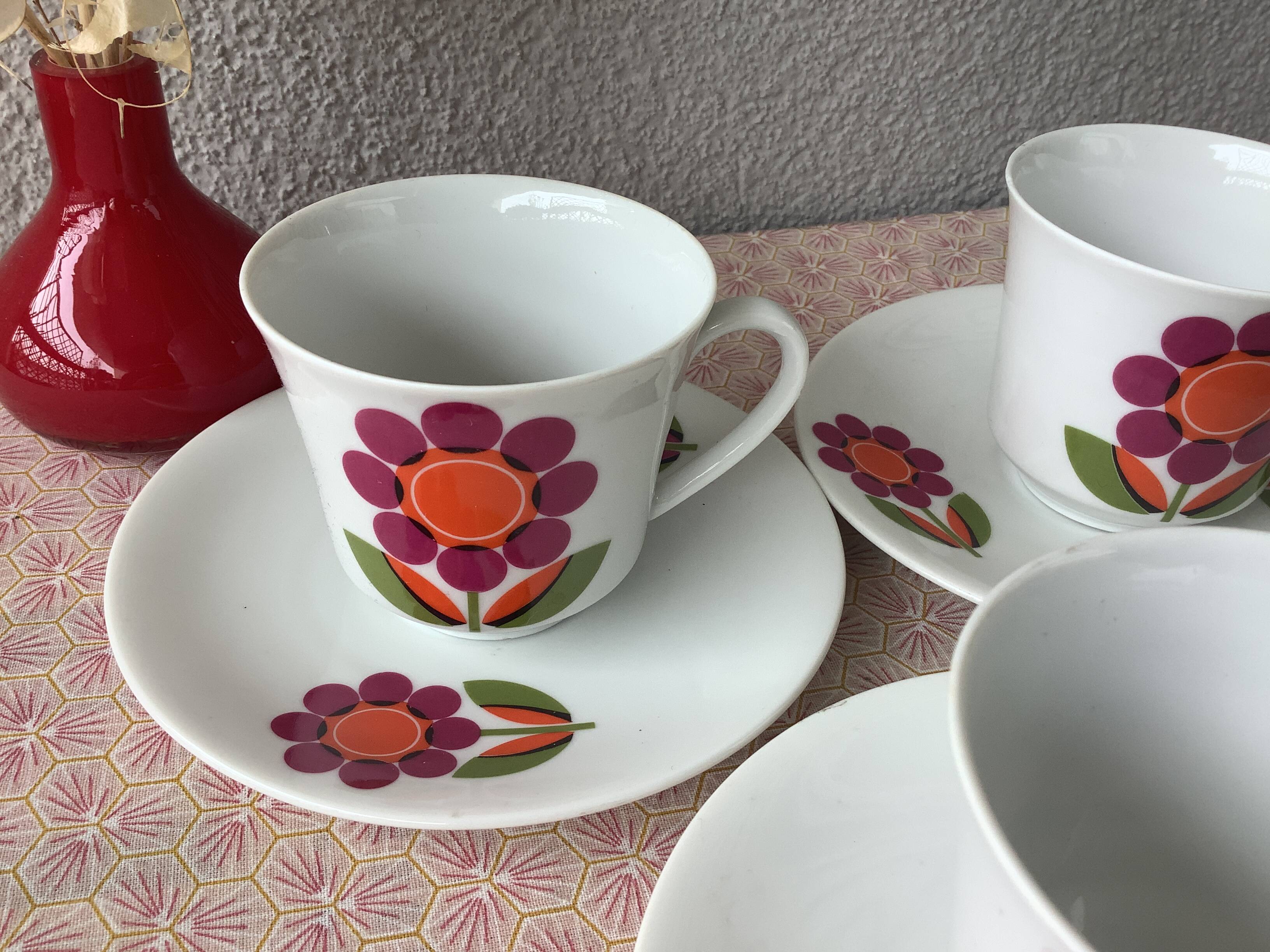 3 Seltmann Weiden K. Bavaria cups - seventies floral decor