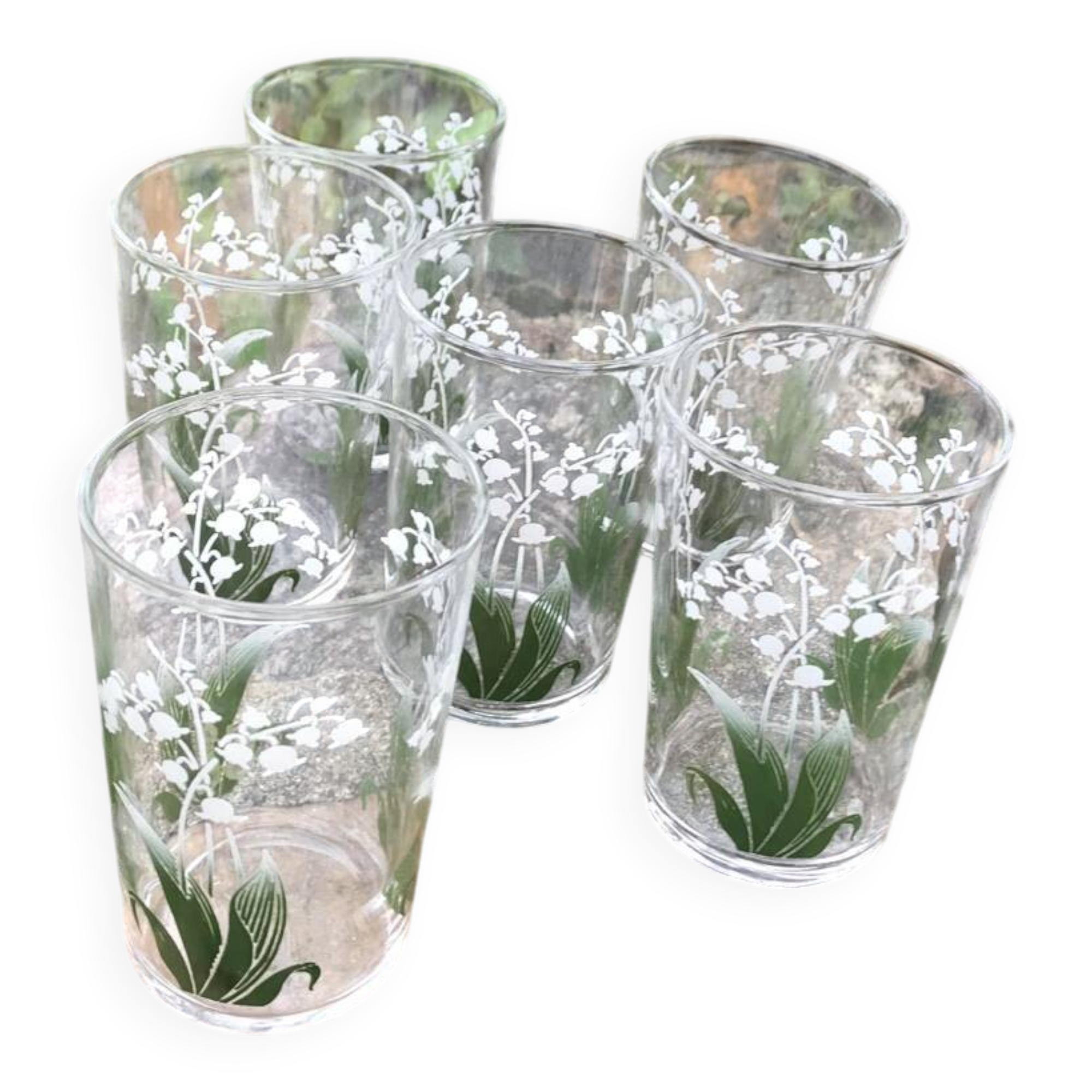 Lot verres anciens décor muguet