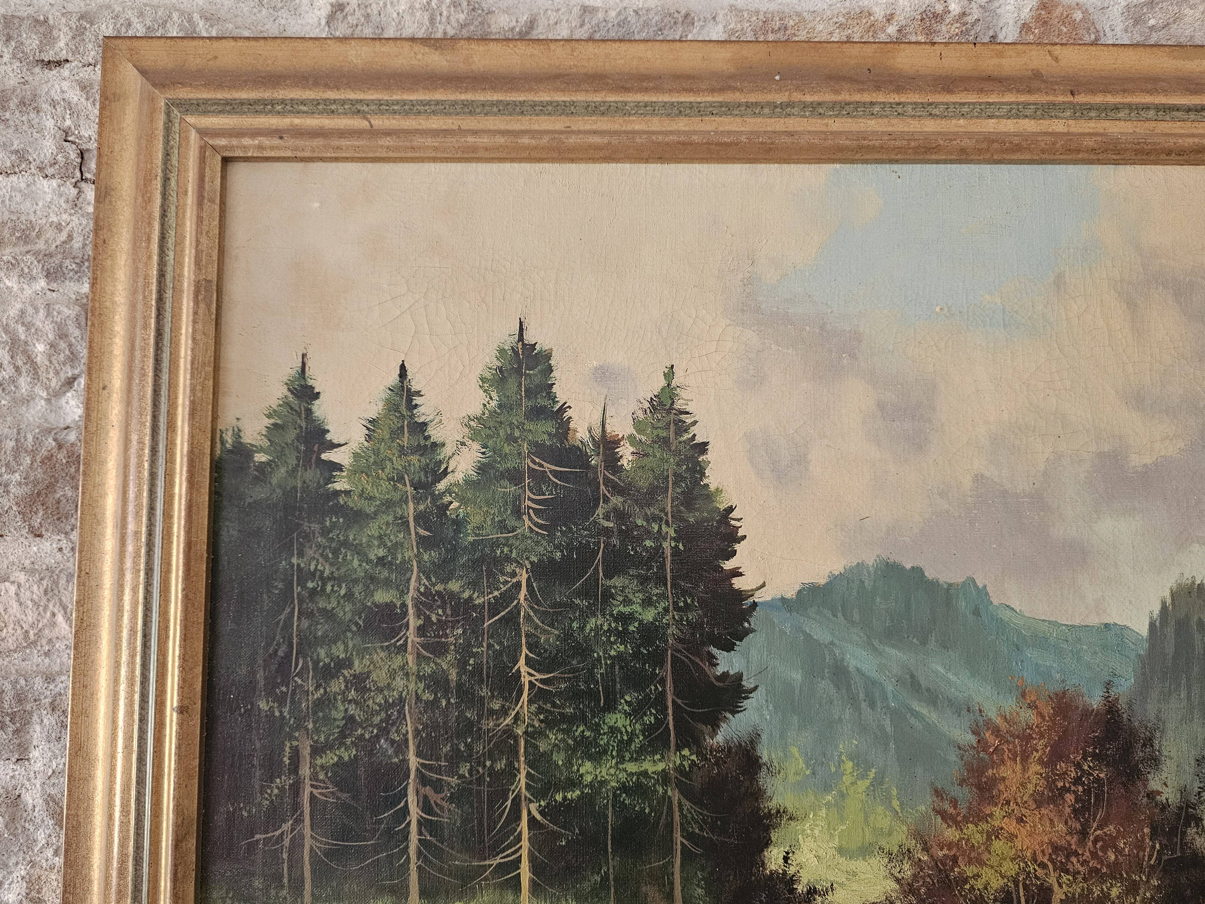 Oil Painting on Canvas Mountain Landscape Forest Vosges Signed S Capello