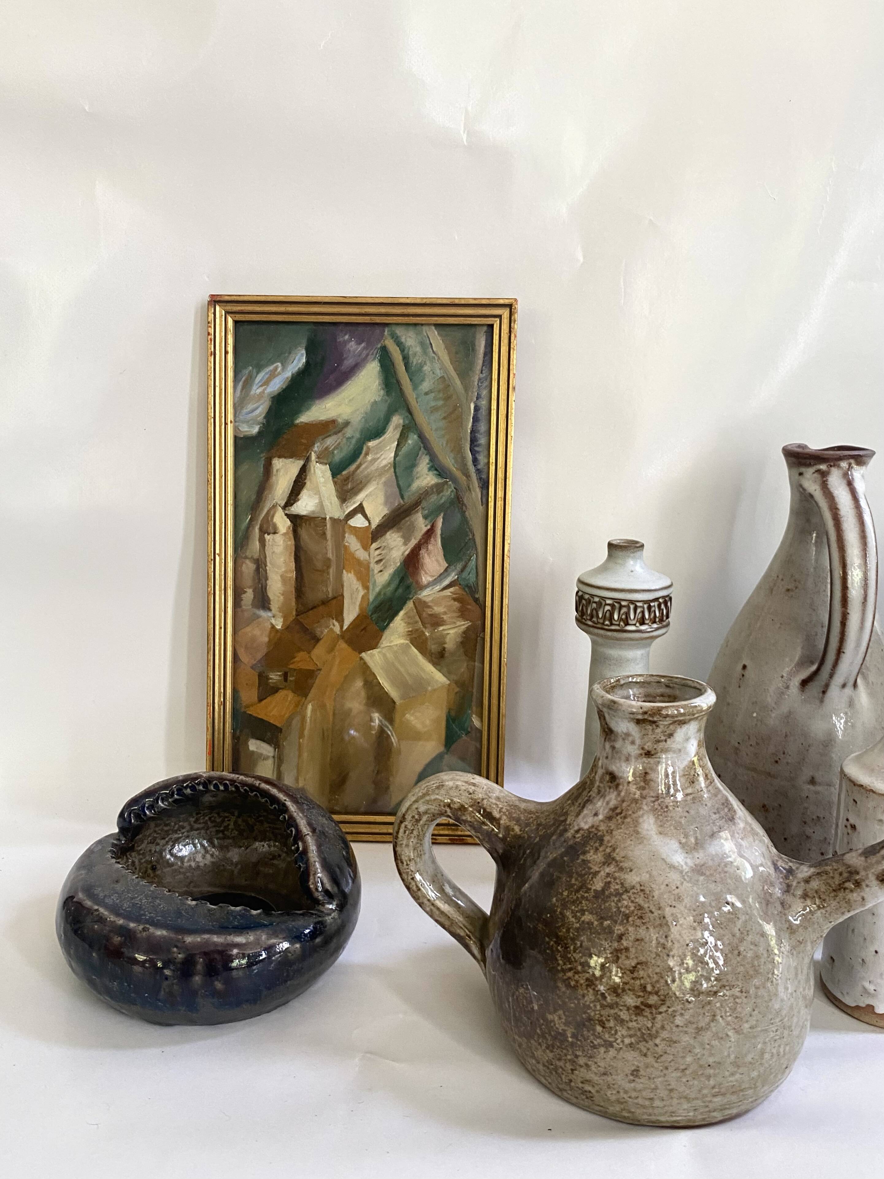 Modernist oil painting from the 70s under glass.