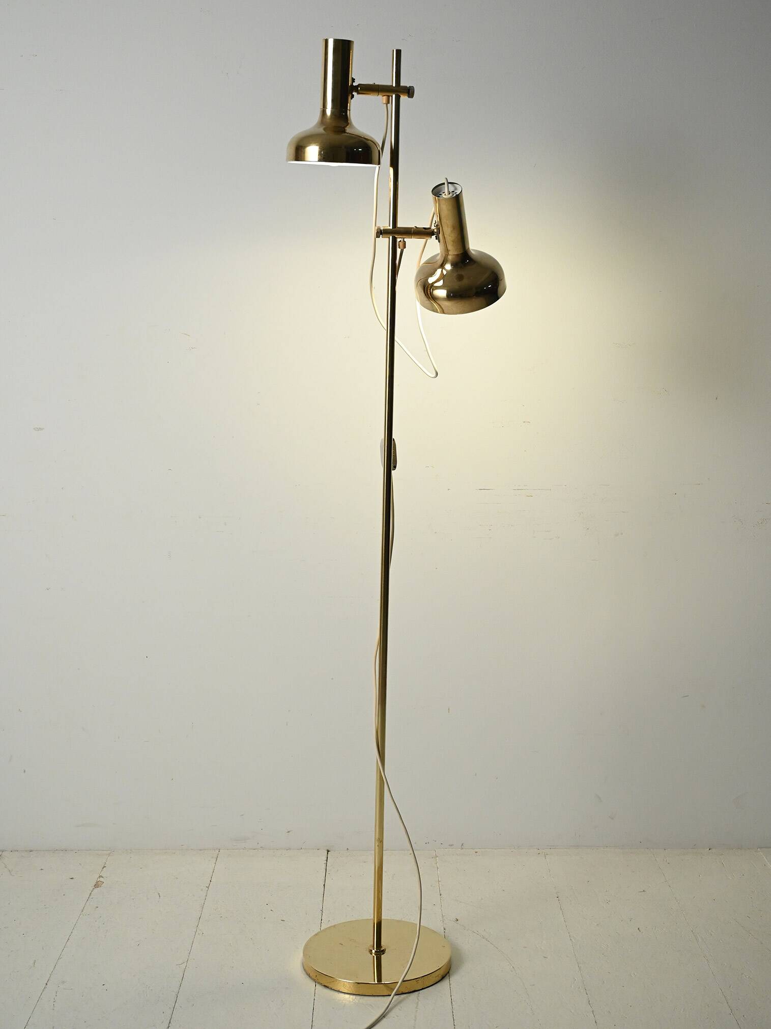 Scandinavian brass floor lamp with two adjustable light point