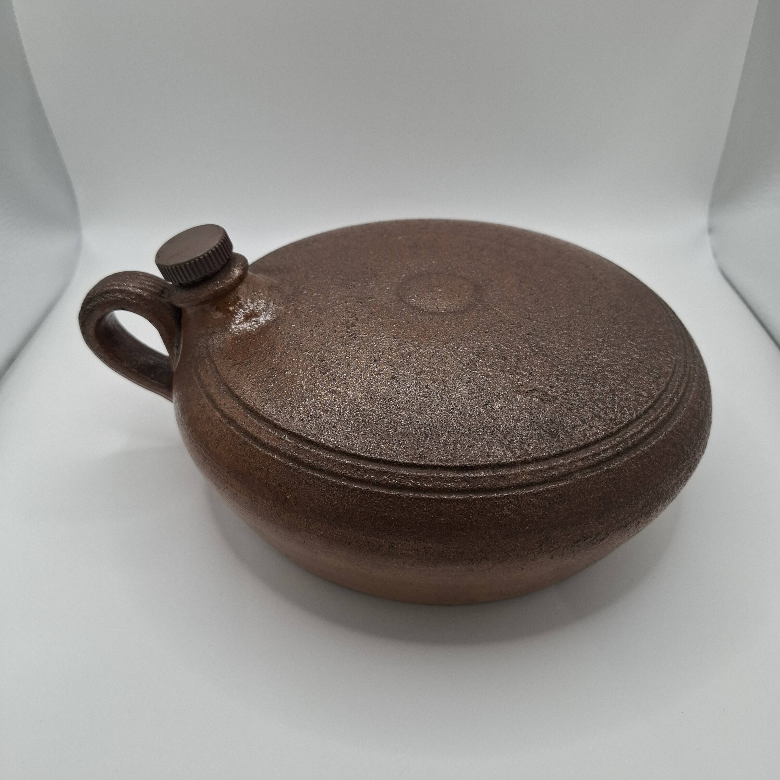 Stoneware hot water bottle, bed warmer, or round, flat bottle