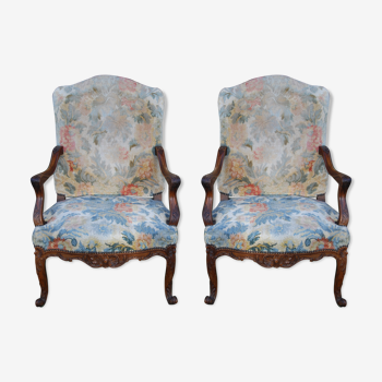 Pair of armchairs to the queen style Louis XV walnut, 19th century.