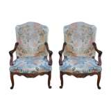 Pair of armchairs to the queen style Louis XV walnut, 19th century.