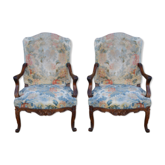 Pair of armchairs to the queen style Louis XV walnut, 19th century.