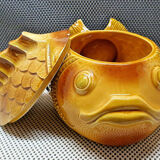 Ancienne soupière poisson jaune faïence sarreguemines france barbotine