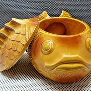 Old tureen yellow fish earthenware Sarreguemines France Slip