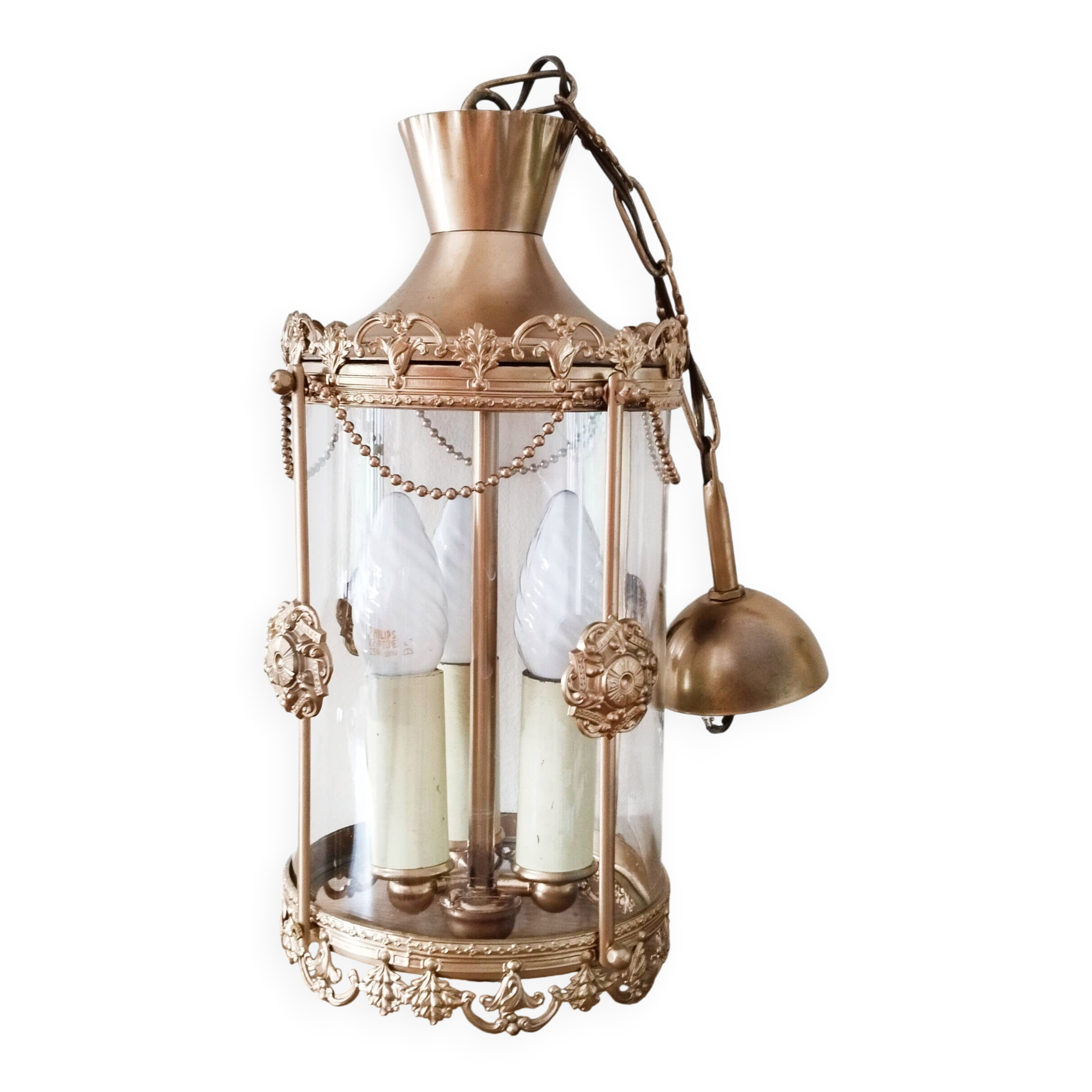 Brass and glass lantern pendant light, gold