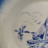 Grand Plat Creux Bleu Former Moulin des Loups St Amand - Marine boat decoration - stencil painted