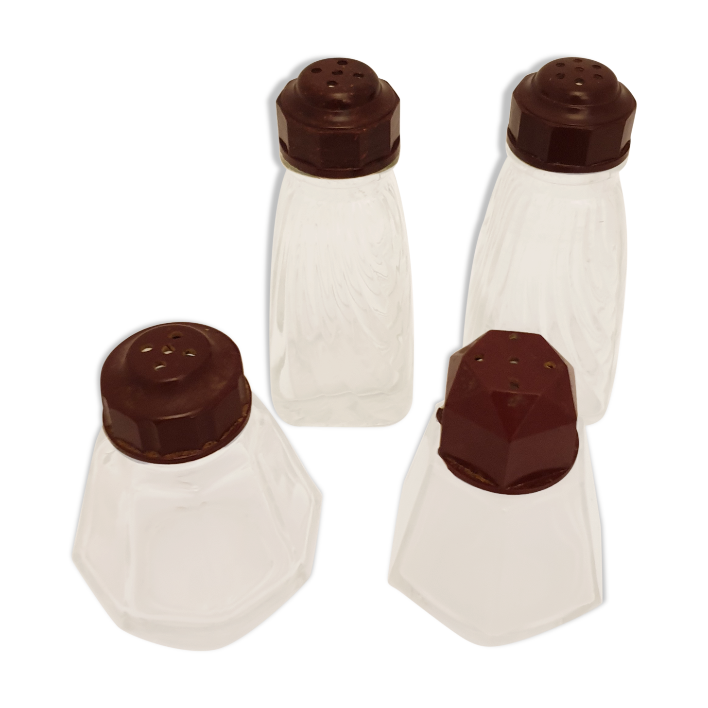 Glass and bakelite art deco salières