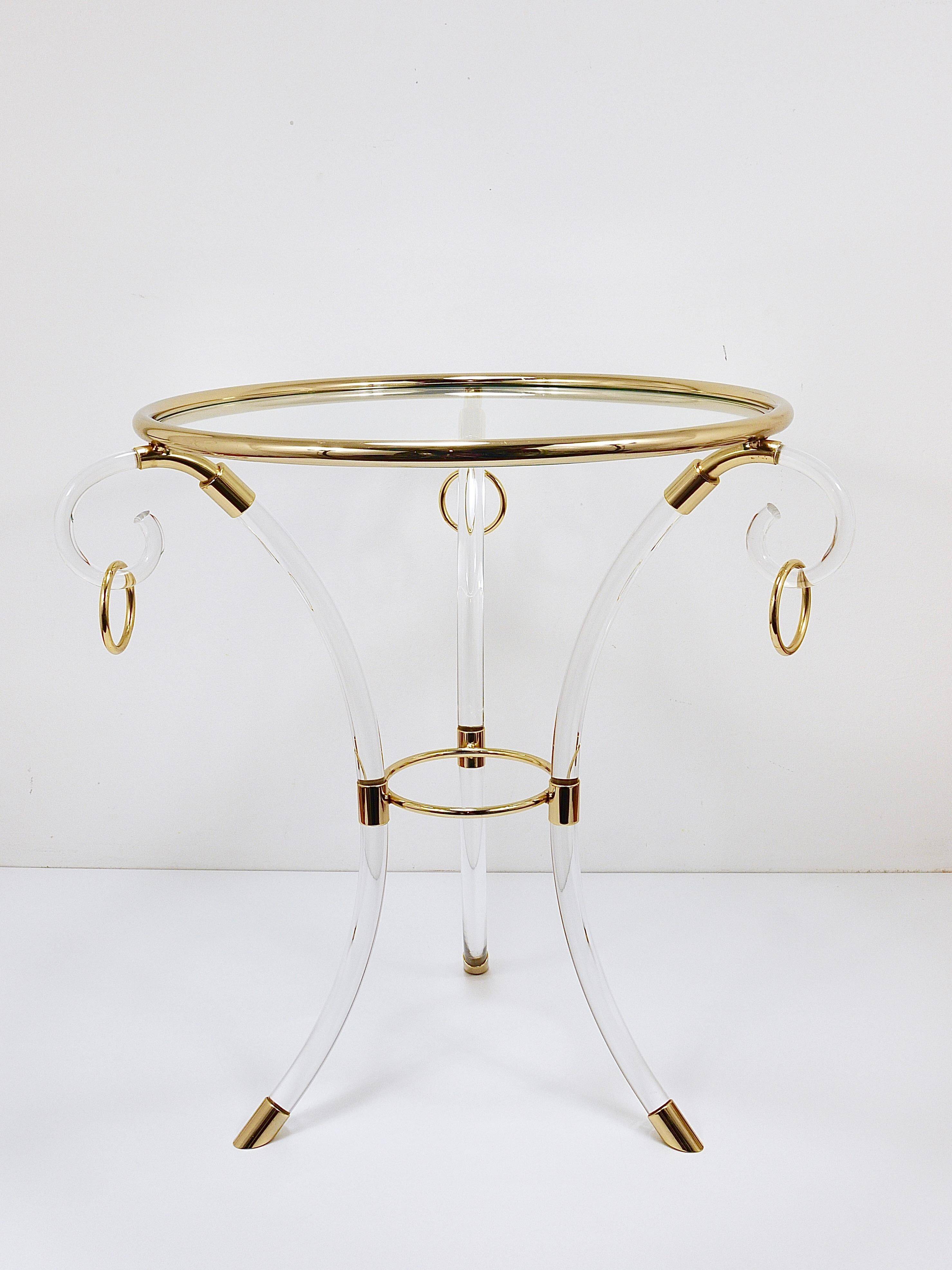 Table basse Tripode style Maison Jansen en lucite et métal doré