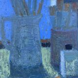 Vintage Modernists Oil Painting Blue Still Life By Svan Grandin Mid 20th Century