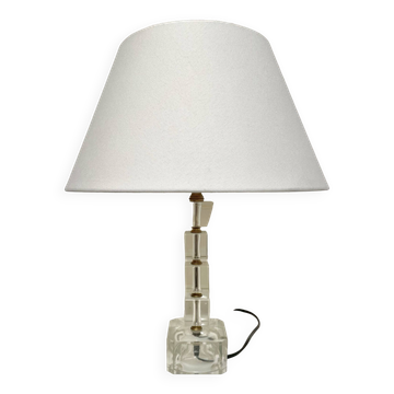Lampe de table verre et métal, esprit Adnet 1970
