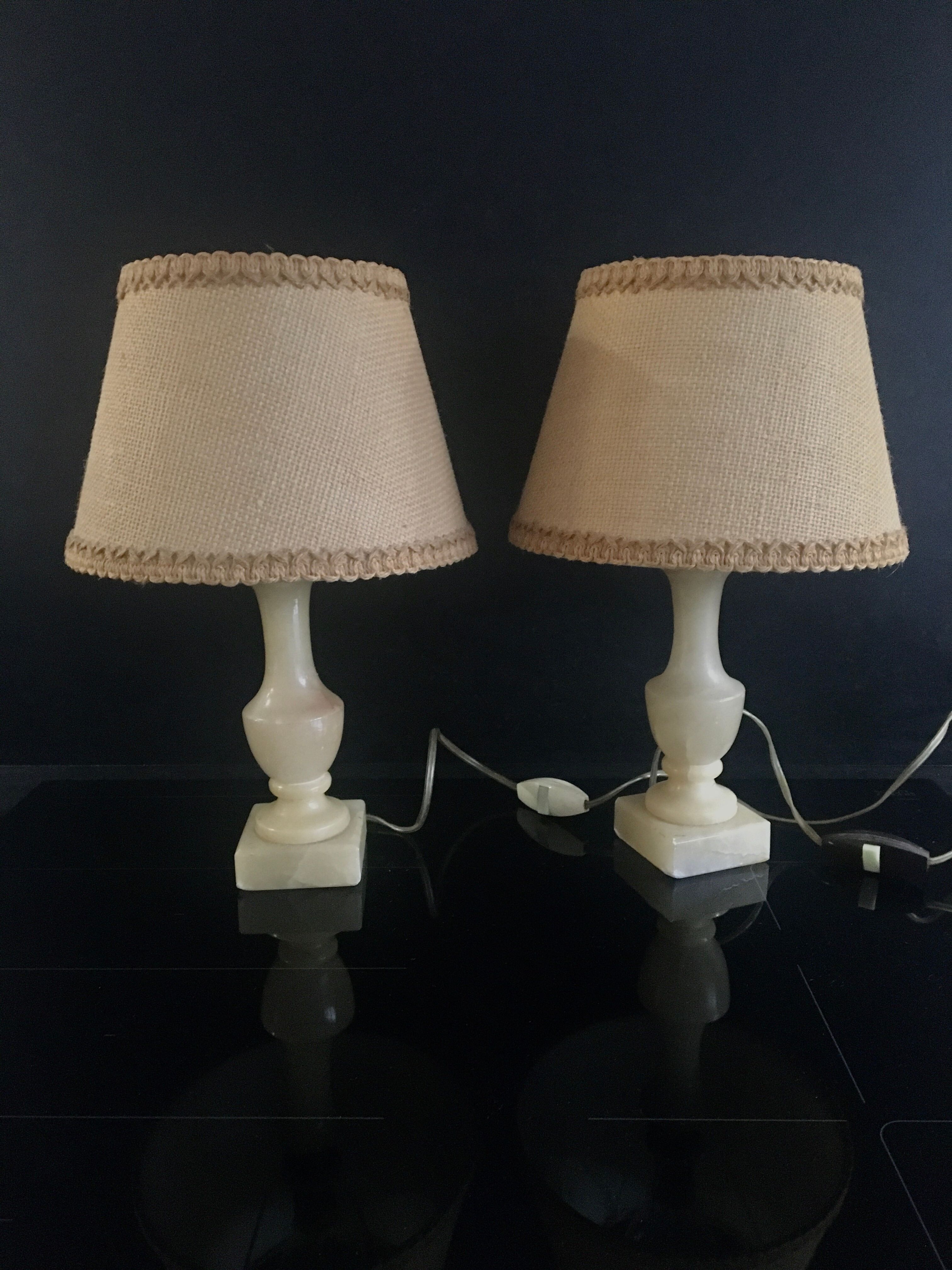 Pair of Vintage Alabaster Lamp with Lampshade