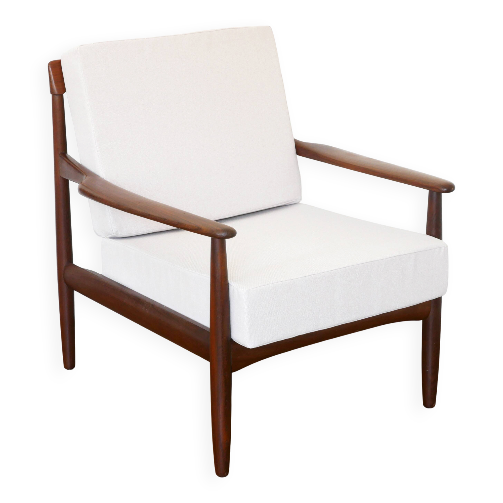 Scandinavian armchair in teak - Fabric, foams & straps: new