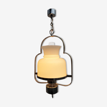 1970 lantern chandelier opaline and chrome steel