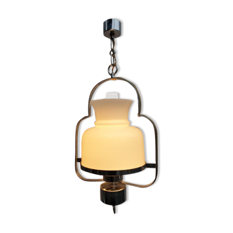 1970 lantern chandelier opaline and chrome steel