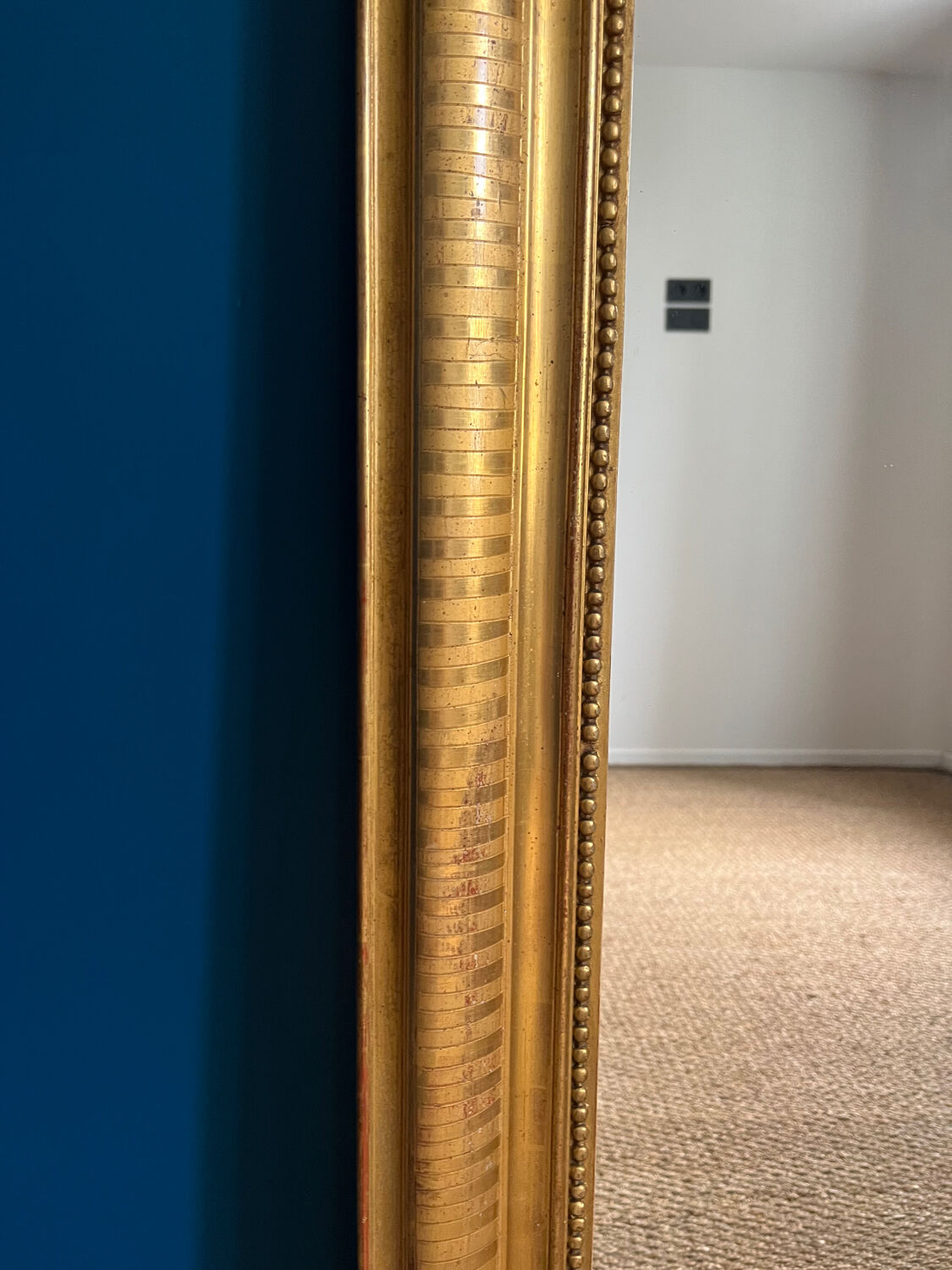 Antique mirror Louis-Philippe beaded gold leaf 123cm/90cm geometric decoration