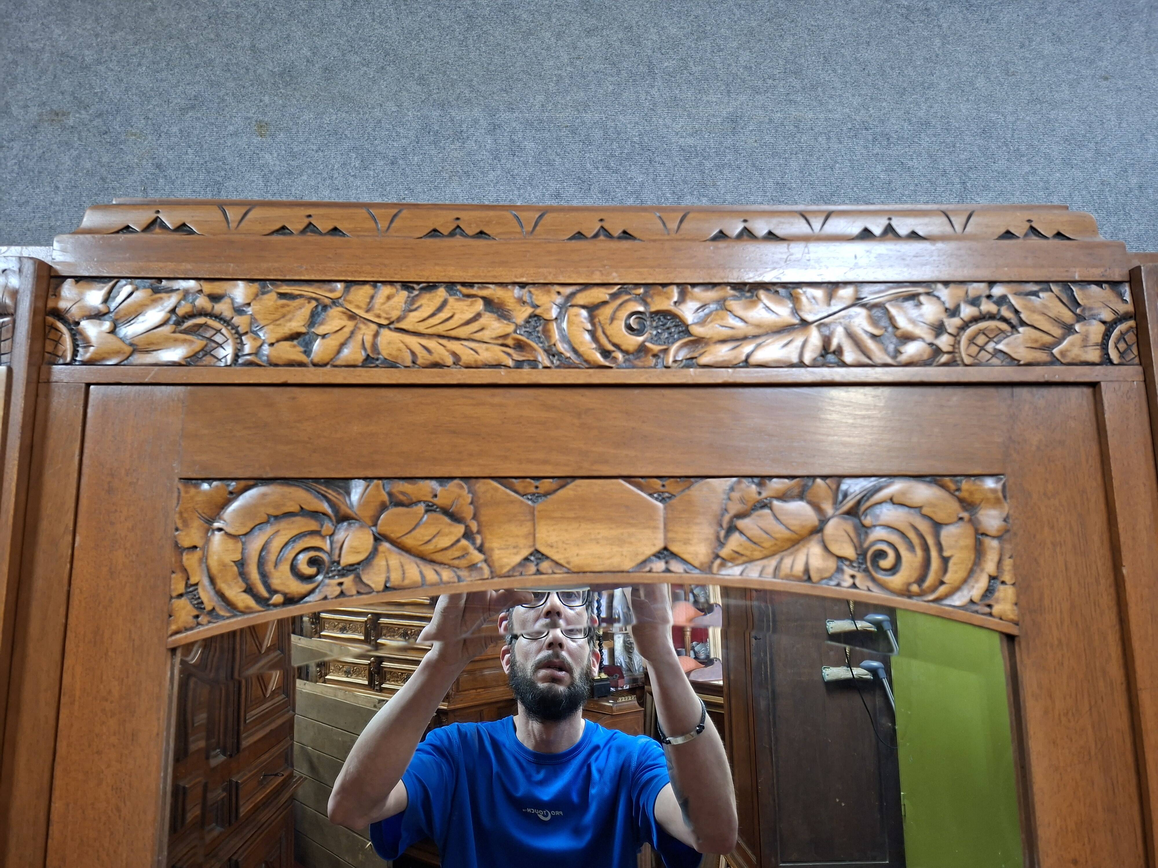 three-door wardrobe in fruitwood veneer, Art Deco style