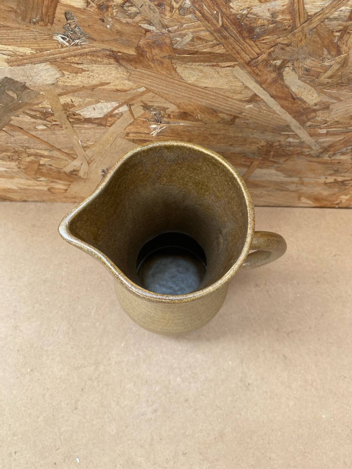 Old pitcher digoin stoneware beige made in france vintage