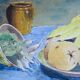 Tableau ancien nature morte aux légumes