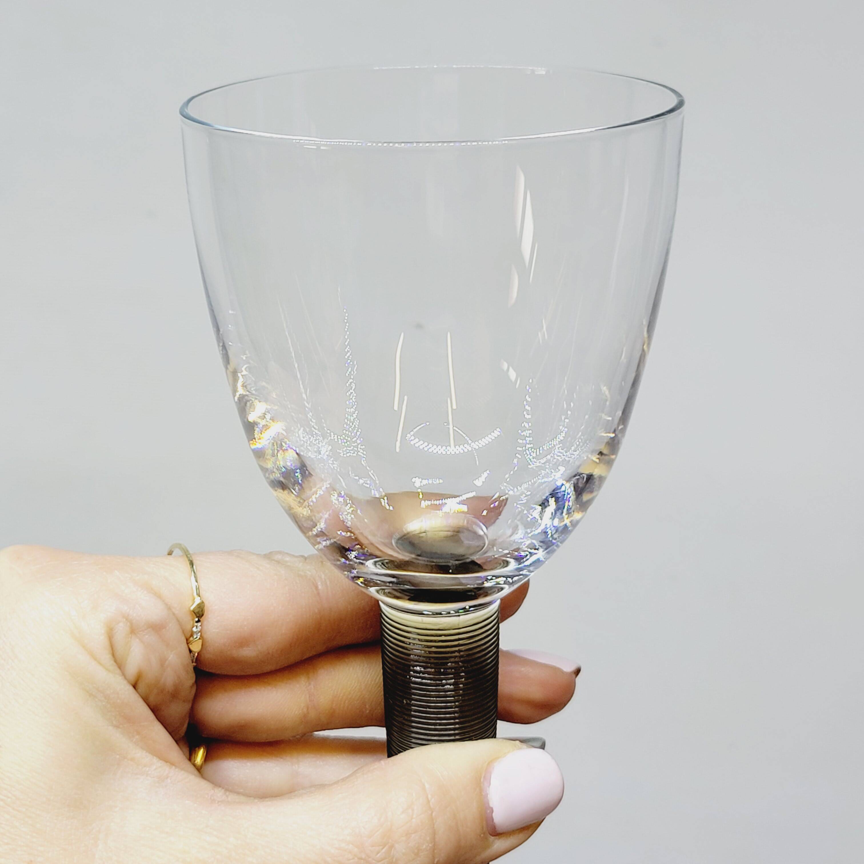 6 verres à vin vintage Bormioli Rocco en cristal gris strié
