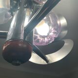 Lustre Mazzega 3 Feux Globes Murano Mauves Space Âge 70’s Chrome
