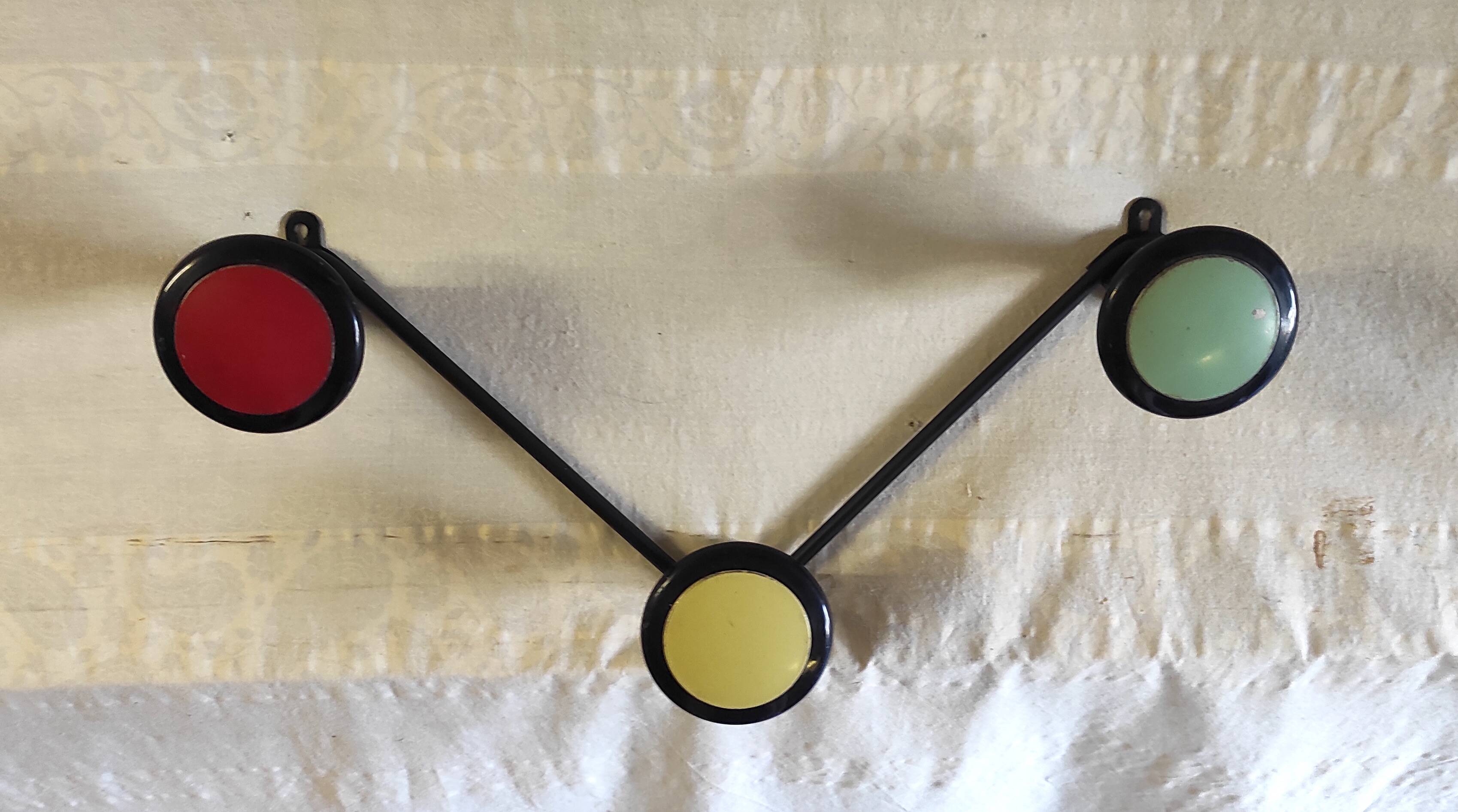 Tri-colour wall coat rack design - 1950s/60s