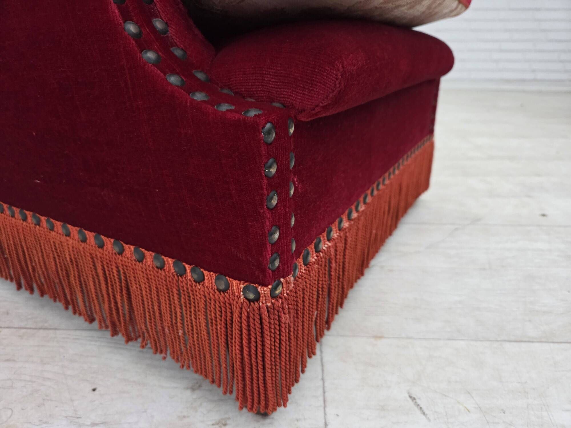 1970s, Danish armchair, furniture velour, ash wood legs.