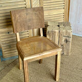 Set of 4 vintage chairs in light wood and cane – refurbished