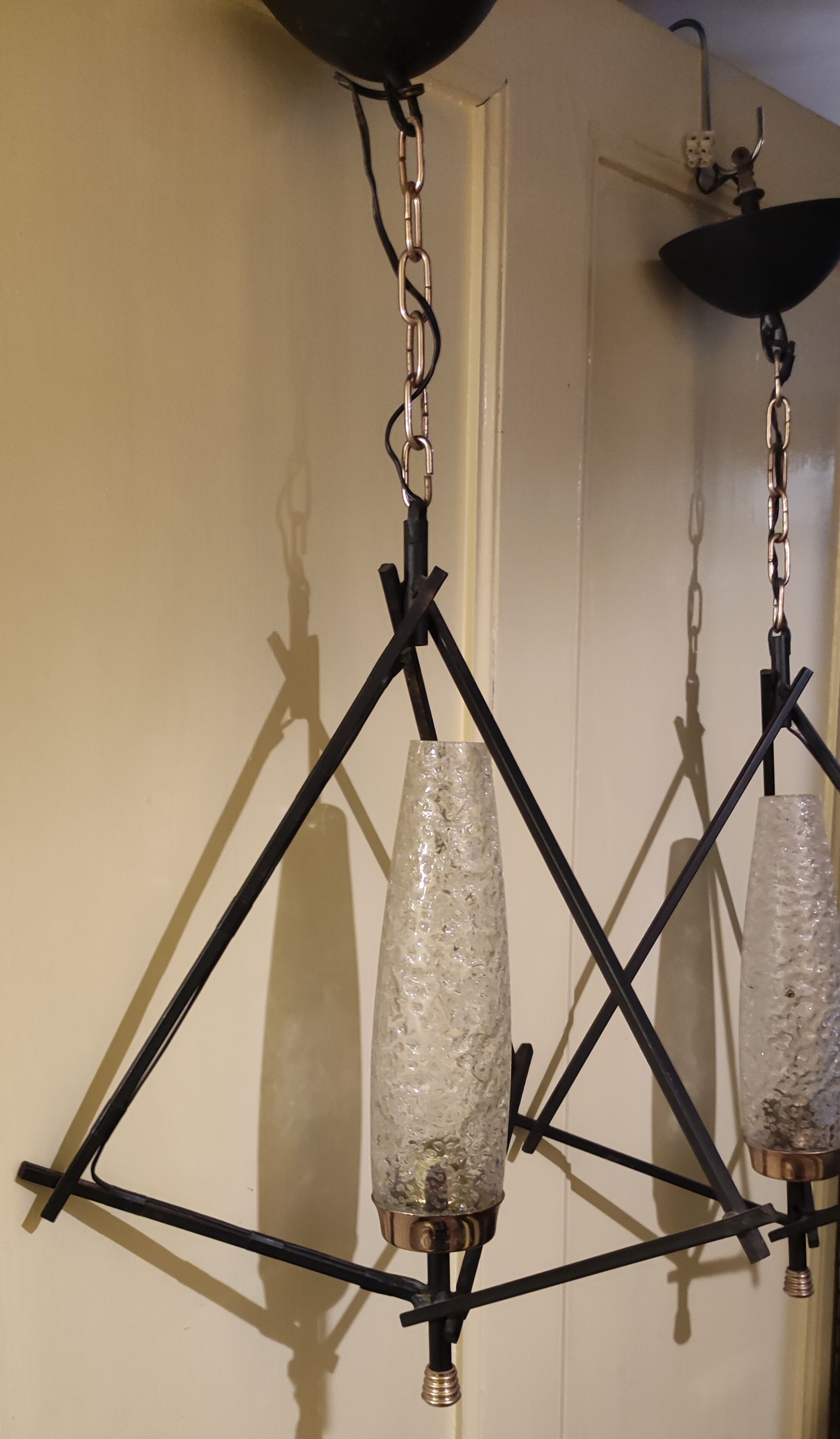 Pair of chandeliers Lunel design pendant lamps 1950s