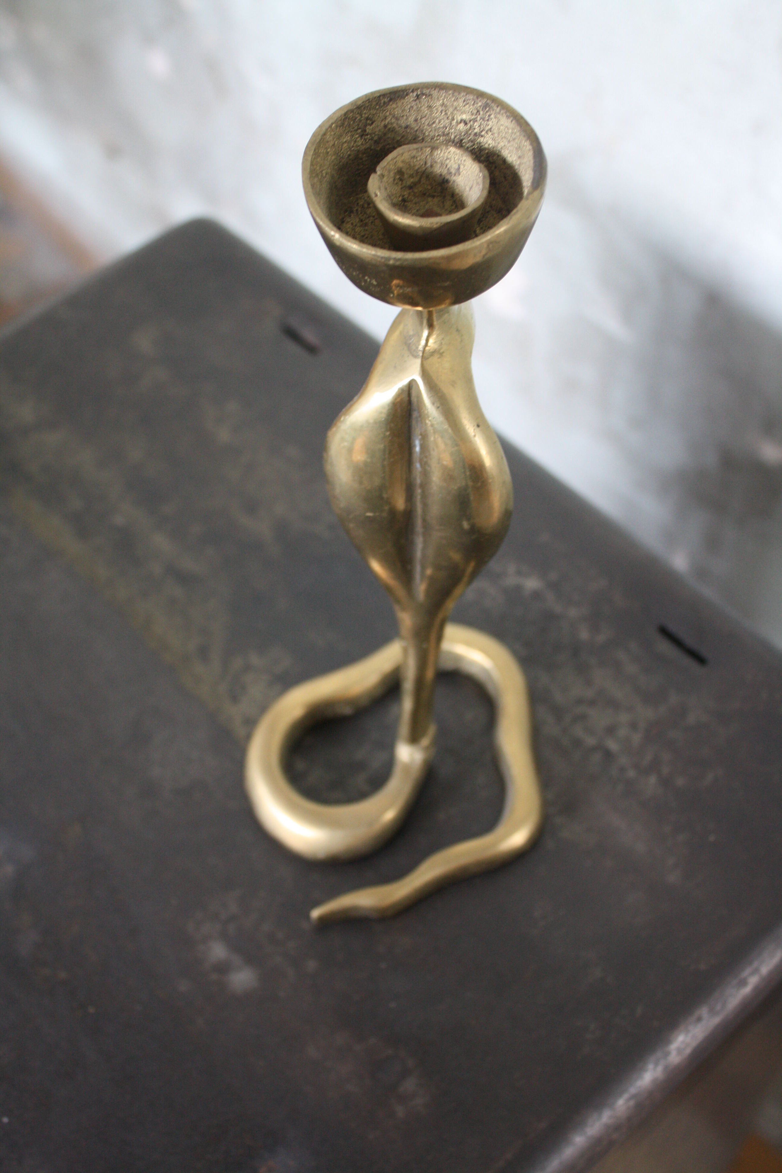 Candlestick zoomorphic snake cobra brass