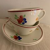 2 cups and 2 sub cups old earthenware Gien model Mireille