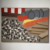 Abstract construction site work canvas