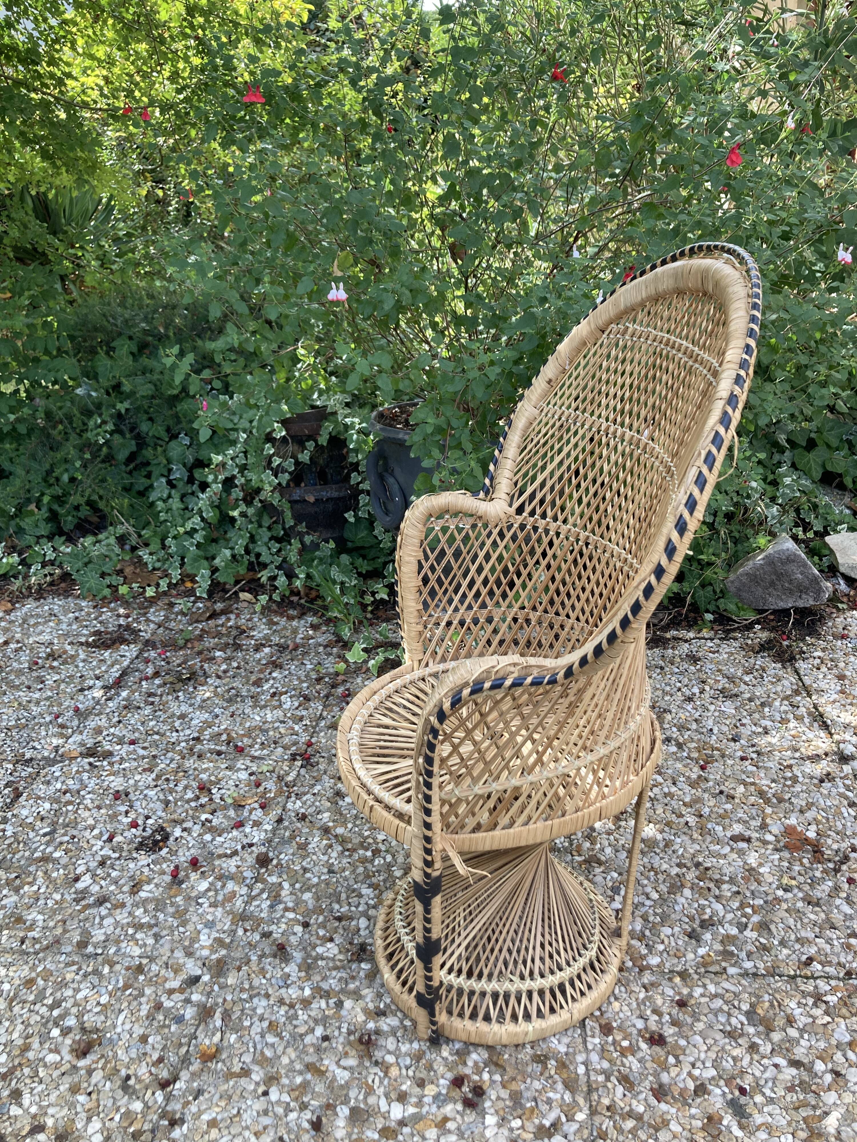 Set of 3 vintage rattan armchairs