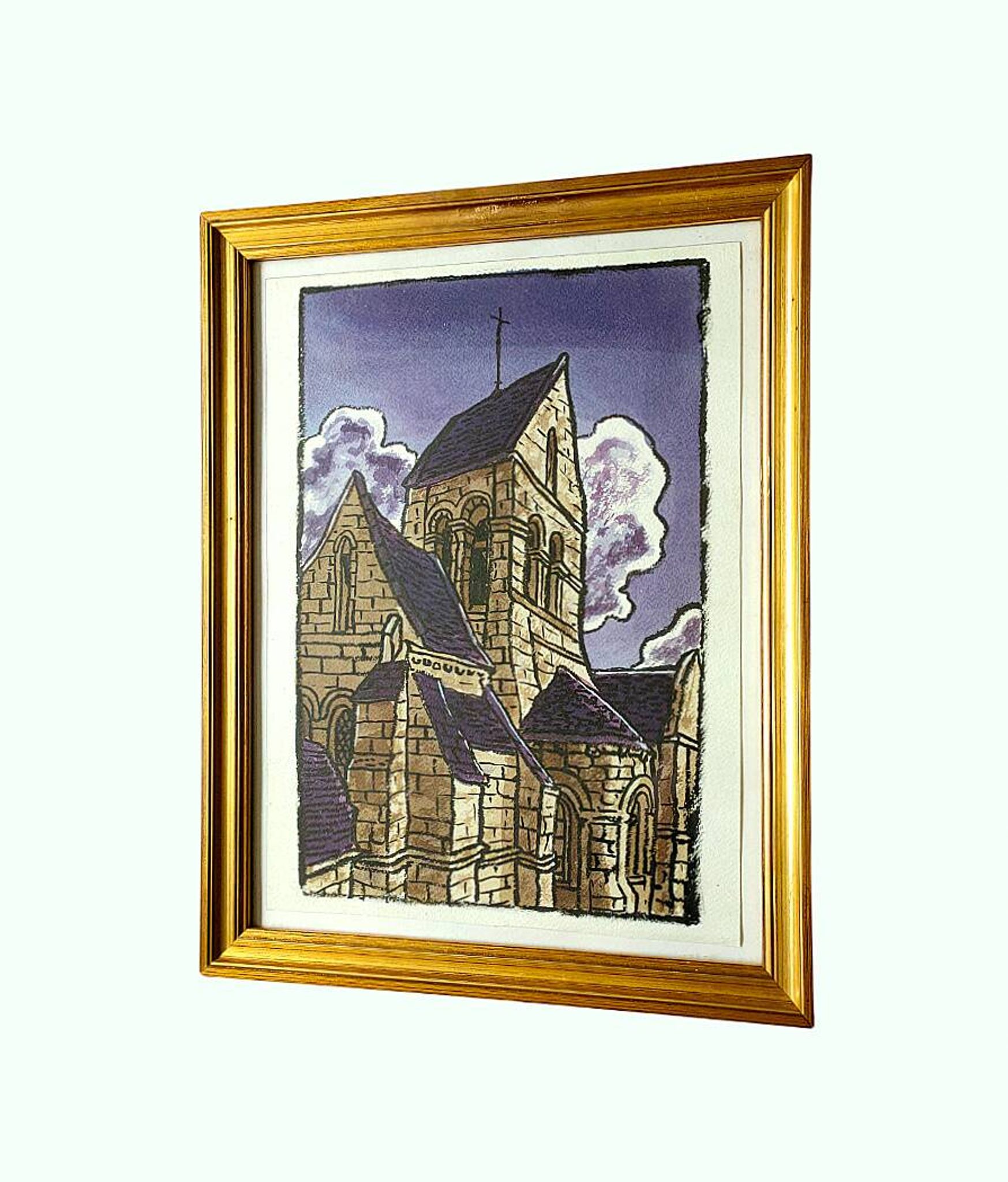 Anonymous painting – Watercolor – View of an old church in the Meuse