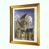 Tableau anonyme – Aquarelle - Vue sur une ancienne église en Meuse