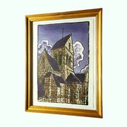 Anonymous painting – Watercolor – View of an old church in the Meuse